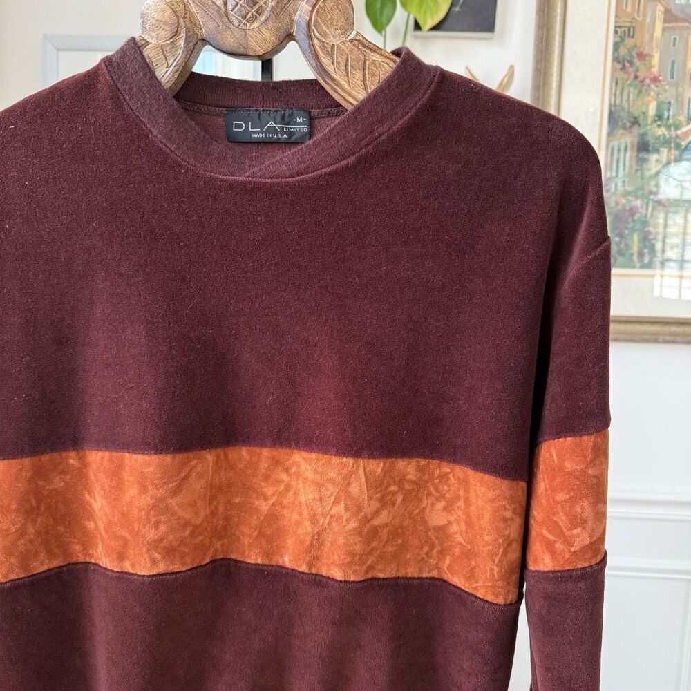 Vintage 70s DLA Limited Velour Brown Stripe Pullover M